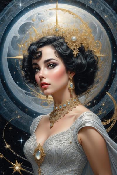 طرح پرتره زن با حجاب سر طلایی در فضای کهکشانی برای چاپ