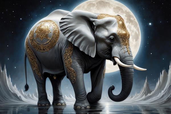 عکس فیل مجلل فانتزی در نور ماه کامل برای پوستر دیواری