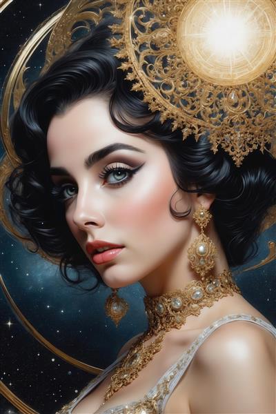 پرتره زن شیک و باکلاس با تاج طلایی سلطنتی برای تابلو