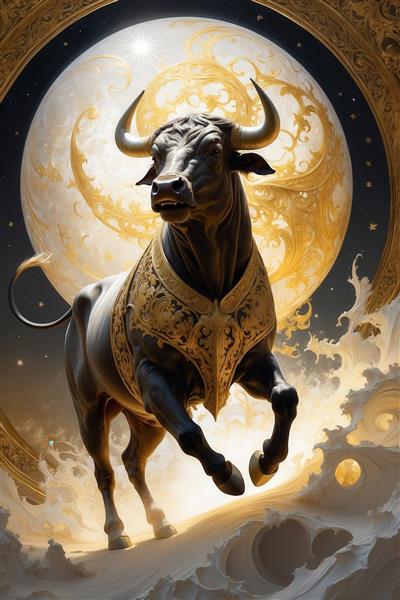 تصویر گاو نر سیاه و طلایی نماد ماه تولد تارس باکیفیت برای تابلو