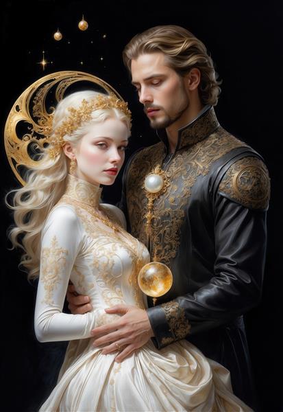 طرح زوج اشرافی طلایی و سیاه با گوی نورانی برای پوستر دیواری باکیفیت