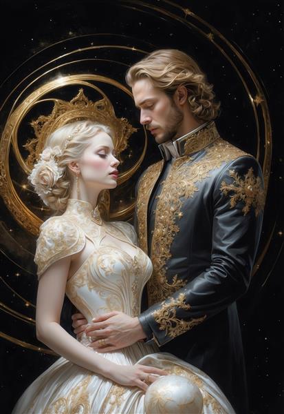 طرح زوج پادشاهی طلایی در لباس اشرافی برای چاپ پوستر دیواری باکیفیت