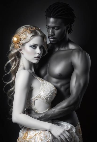 طرح زوج سیاه و سفید فانتزی در آغوش هم برای چاپ روتختی