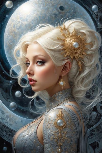 تصویر پرتره بانوی بلوند با گیره موی خورشیدی برای تابلو پذیرایی