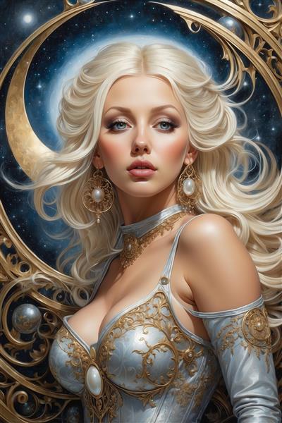 تصویر زن بلوند با تاج و گوشواره بزرگ برای چاپ روتختی باکیفیت