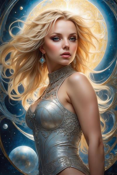 عکس پرنسس کهکشانی فانتزی بلوند با جواهر مو برای تابلو پذیرایی