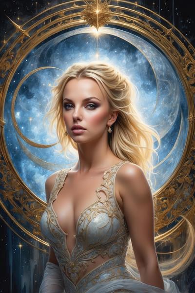 تصویر زن جنگجوی فضایی با لباس نقره‌ای برای چاپ پرده