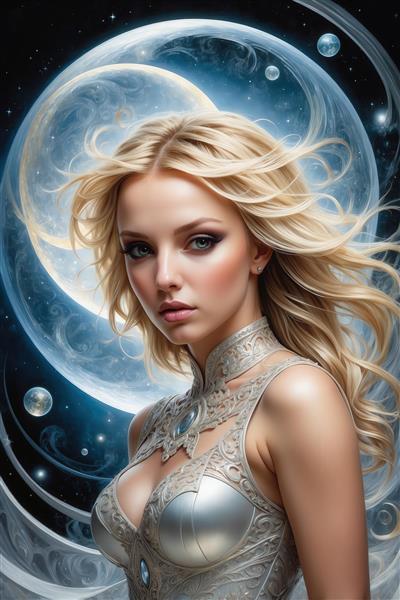 طرح زن زیبای بلوند در فضای فانتزی برای چاپ روتختی