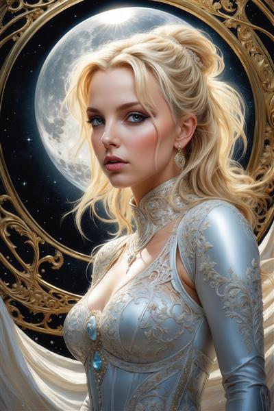 تصویر ملکه ماه و ستاره‌ها بلوند برای پوستر دیواری باکیفیت