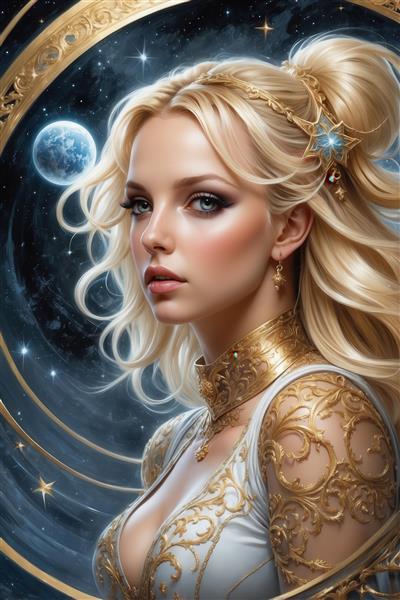 عکس پرنسس فانتزی بلوند با لباس طلایی برای تابلو دکوراتیو لوکس