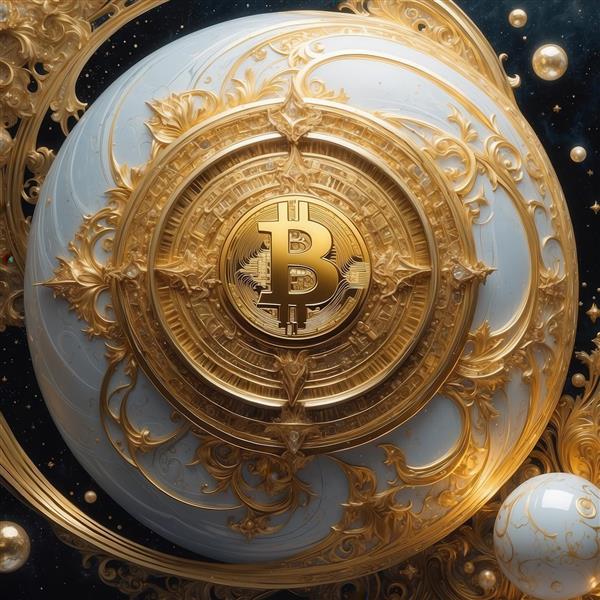 تصویر لوگو بیت‌کوین طلایی با قاب سفید لوکس فانتزی برای پوستر دیواری