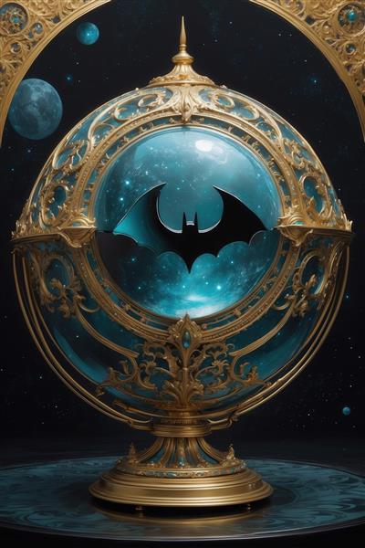 پوستر سیگنال بتمن درون گوی شیشه‌ای طلایی فانتزی برای تابلو دیواری خاص