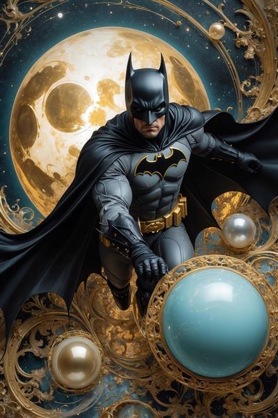 طرح بتمن در حال پرش مقابل ماه کامل طلایی برای تابلو دکوراتیو باکیفیت