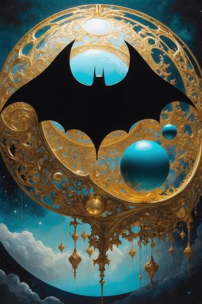 عکس سیگنال خفاش مشکی روی ماهواره طلایی آبی فانتزی برای چاپ روتختی