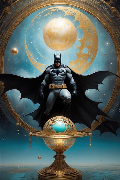 تصویر بتمن با لباس خاکستری روی پایه طلایی لوکس برای چاپ روی پرده