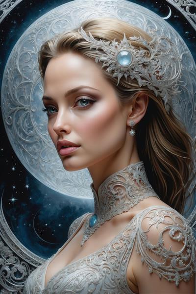 عکس آنجلینا جولی فانتزی با تاج نقره‌ای ماه برای پوستر دیواری