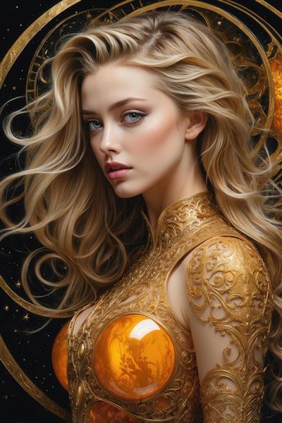 تصویر امبر هرد با لباس طلایی شیک و یقه بلند برای پوستر دیواری نشیمن