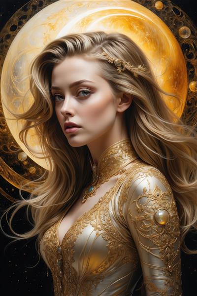 پرتره جذاب امبر هرد بلوند با موهای طلایی و لباس فانتزی برای چاپ