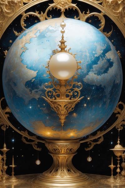 طرح کره‌ی زمین مینیمال و لوکس طلایی با مروارید برای پوستر دیواری