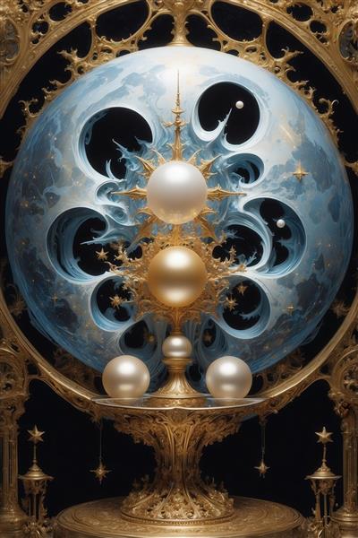 طرح کره‌ی آسمانی آبی فانتزی با تزئینات طلایی لوکس برای تابلو