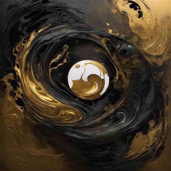 عکس نماد یین و یانگ طلایی سفید در گرداب سیاه برای چاپ باکیفیت
