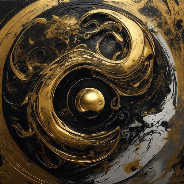 تصویر نماد دایره‌ای طلایی و سیاه با گوی مرکزی برای دکوراسیون