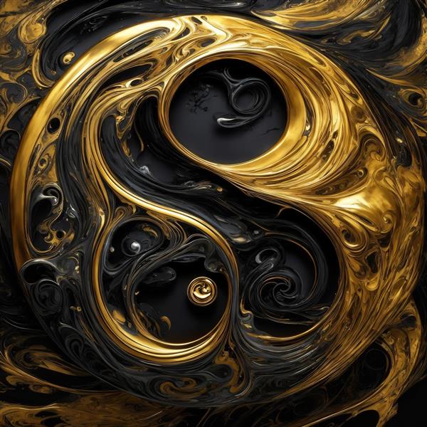 عکس نماد یین یانگ با بافت طلایی و سیاه مایع برای چاپ روتختی