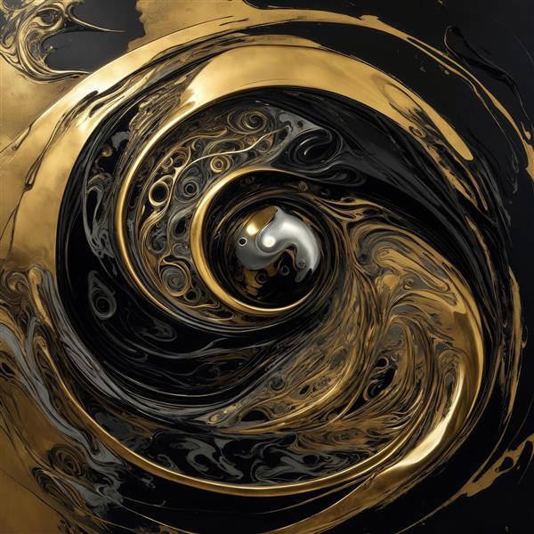 طرح دایره‌ای طلایی در گرداب سیاه با بافت مایع برای تابلو لوکس
