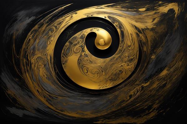 عکس گرداب طلایی در دل رنگ مشکی برای تابلو دکوراتیو باکیفیت