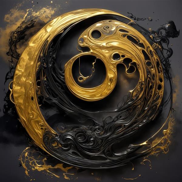 طرح دایره‌ای مایع طلایی و سیاه با خطوط پیچیده برای پوستر مدرن