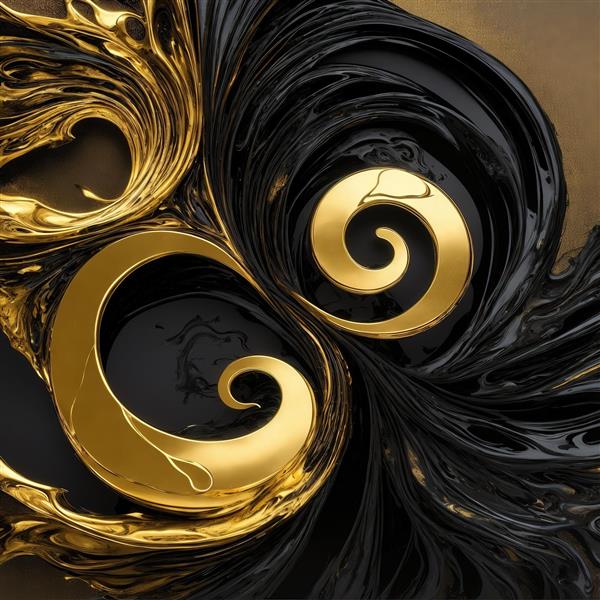 تصویر دو نماد گردابی طلایی در پس‌زمینه سیاه برای چاپ دکوراتیو