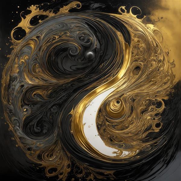 طرح نماد یین و یانگ طلایی با بافت مایع برای تابلوهای شیک