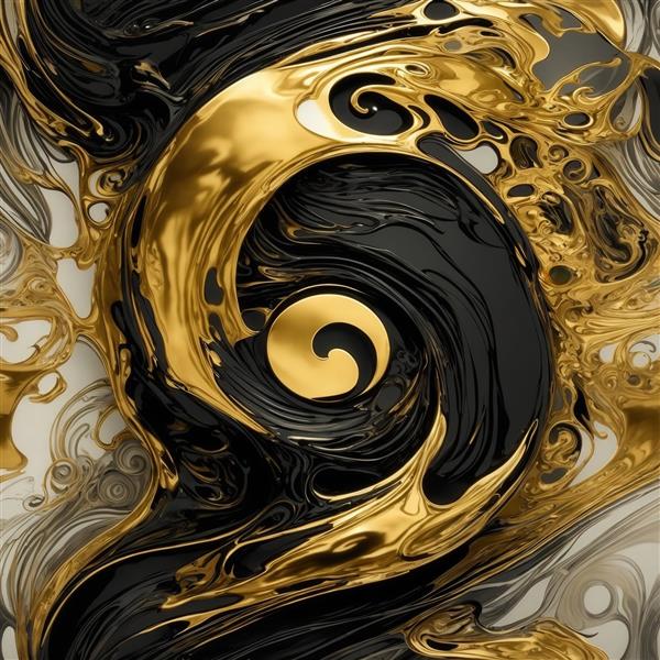 تصویر پس‌زمینه آبستره مایع با رنگ طلایی و سیاه برای چاپ روی پارچه