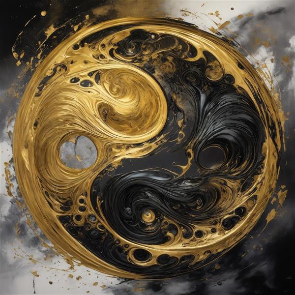 تصویر نماد دایره‌ای یین و یانگ طلایی و سیاه برای چاپ روتختی مدرن