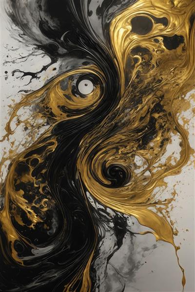 تصویر آبستره سیاه و طلایی با خطوط منحنی برای پرده دکوراتیو