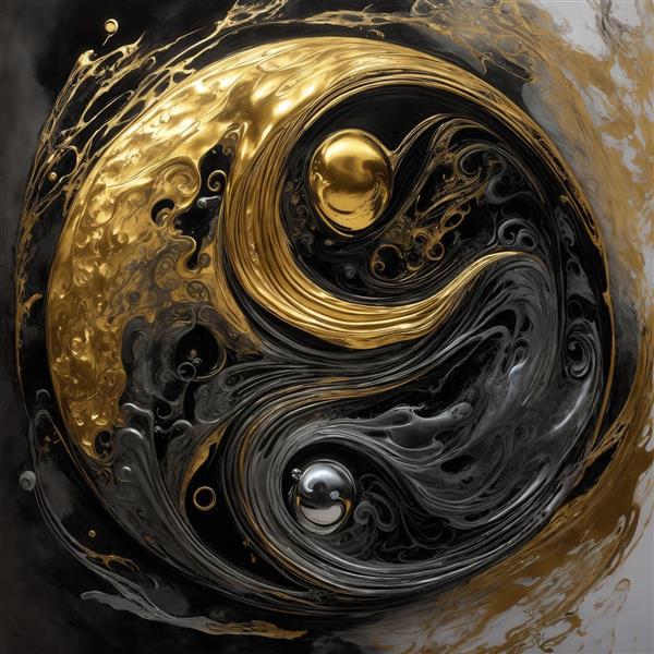 عکس نماد یین و یانگ با سبک آبستره طلایی و سیاه برای تابلو مدرن