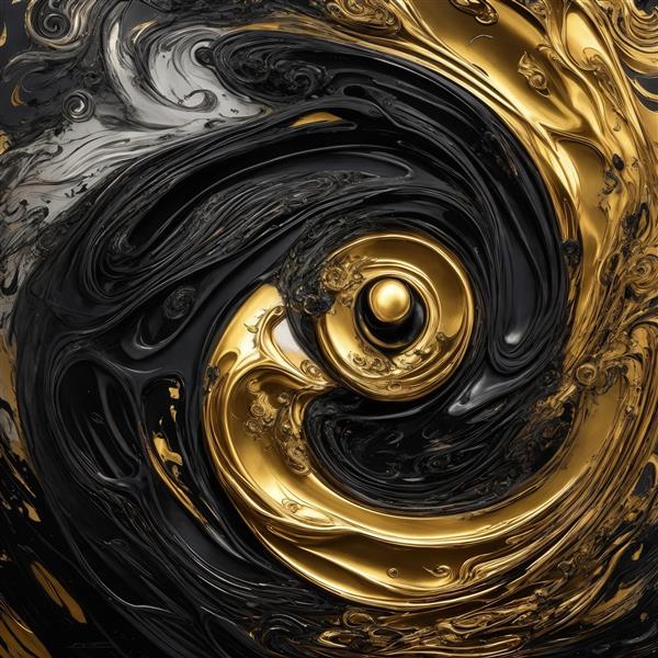 طرح آبستره مایع گردابی طلایی و مشکی برای چاپ پوستر دیواری لوکس