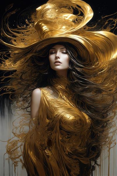 عکس زن زیبا با موهای طلایی روان و سبک آبستره برای تابلو نشیمن