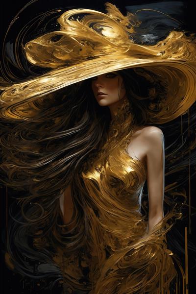 تصویر فیگور زن با کلاه و موهای بلند طلایی مایع برای چاپ روی روتختی