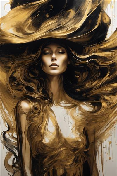 تصویر چهره زن با موهای طلایی پر حجم و کلاه حصیری بزرگ برای چاپ پرده