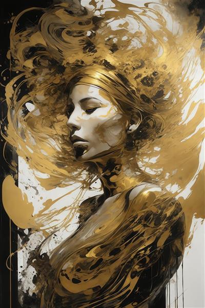 عکس نیم‌تنه زن با موهای طلایی مایع و پیشانی‌بند برای تابلو دکوراتیو لوکس
