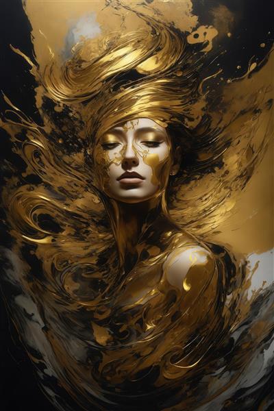 عکس چهره زن با صورت و بدن پوشیده از طلای مایع برای پوستر دیواری