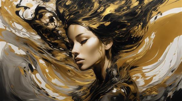 تصویر چهره زن با موهای طلایی و سیاه انتزاعی برای تابلو دکوراتیو باکیفیت