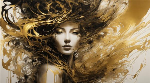 عکس چهره زن با موهای پر حجم طلایی و سیاه برای پوستر دیواری مدرن