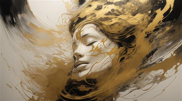 تصویر چهره زن سفید با موهای انتزاعی طلایی و سیاه برای پوستر دیواری