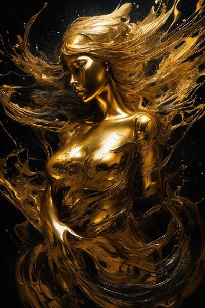 عکس فیگور زن برهنه پوشیده در طلای مایع روی زمینه مشکی برای پرده