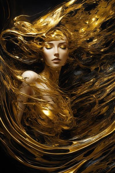 عکس فیگور زن با موهای بلند طلایی روی پس‌زمینه تیره برای چاپ روتختی