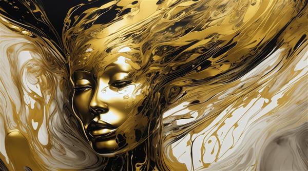 طرح چهره زن طلایی با موهای موج‌دار انتزاعی برای پوستر دیواری باکیفیت