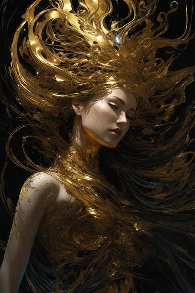 طرح نیم‌تنه زن با موهای طلایی و زمینه تیره برای چاپ روتختی و پرده