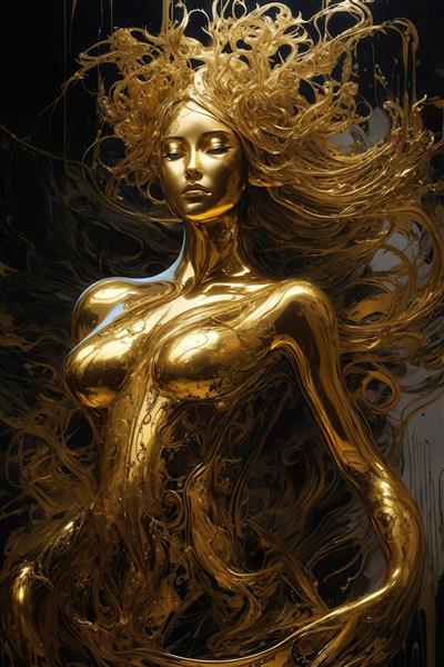 عکس زن تمام طلایی با موهای مجعد و تاج برای تابلو دکوراتیو باکیفیت